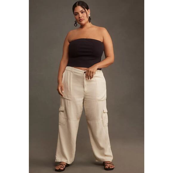Anthropologie Pilcro Ivory Linen Blend Cargo Pants XL NWT Wide Leg Beach Trouser - Picture 1 of 13